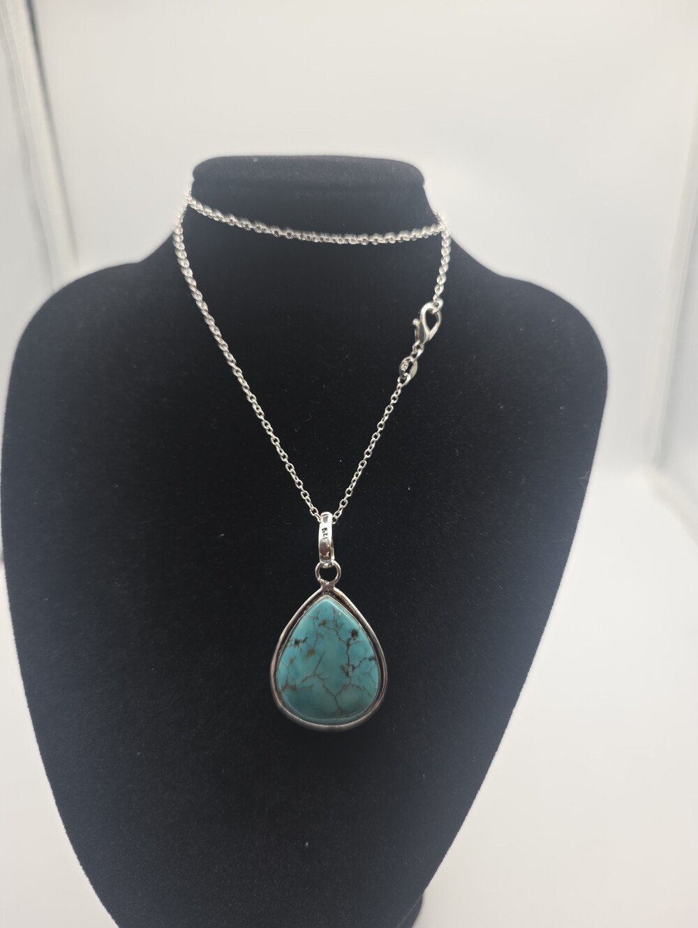 Natural Turquoise Teardrop Pendant Necklace, 925 Sterling Silver, 18 Inch